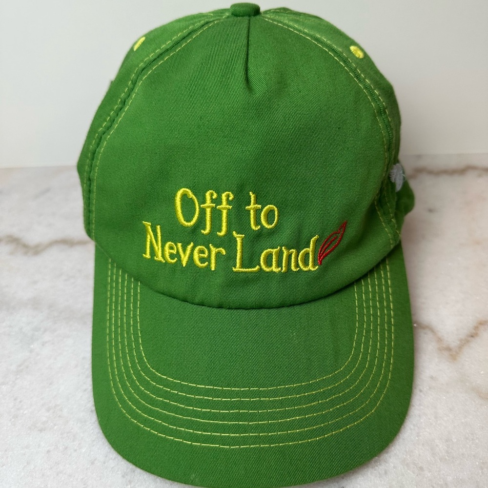 Disney Peter Pan 'OFF TO NEVER LAND' Baseball Cap Hat Green Disney Parks Adult